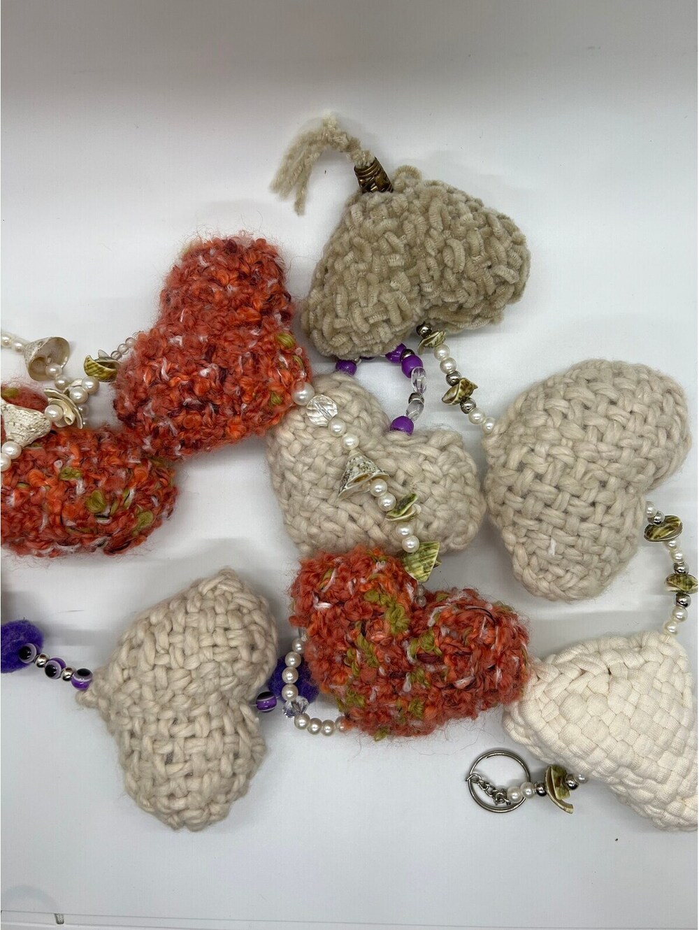 Handmade Heart Wall Hanging: Woven Yarn, Shells & Pearls